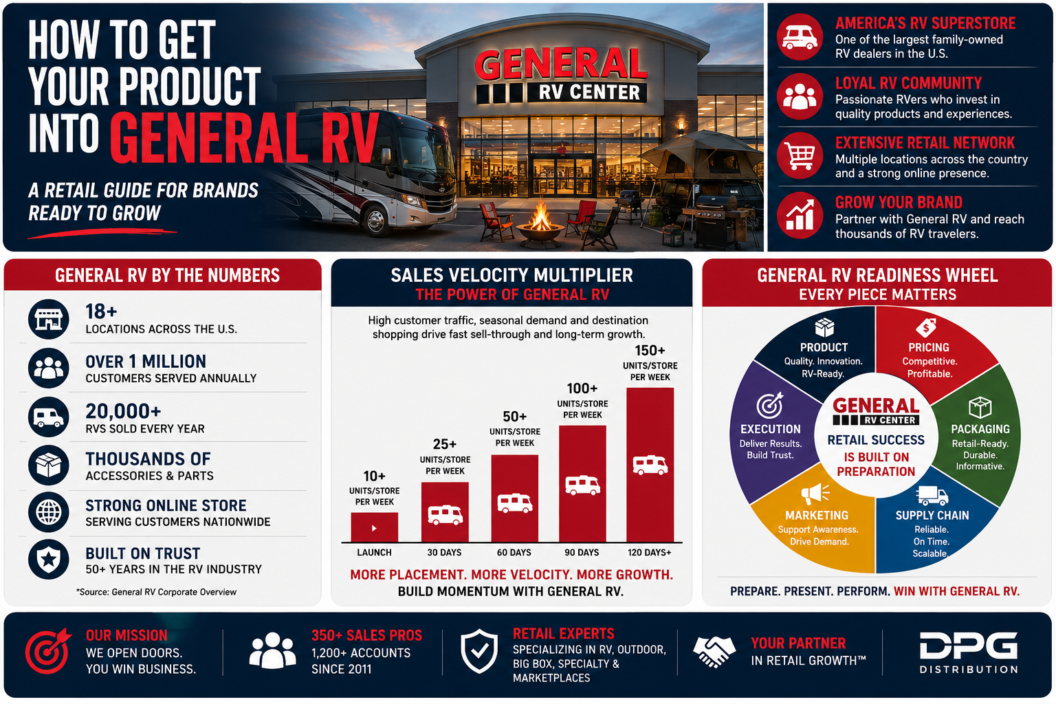 General RV store exterior graphic and DPG Distribution sales representation framework