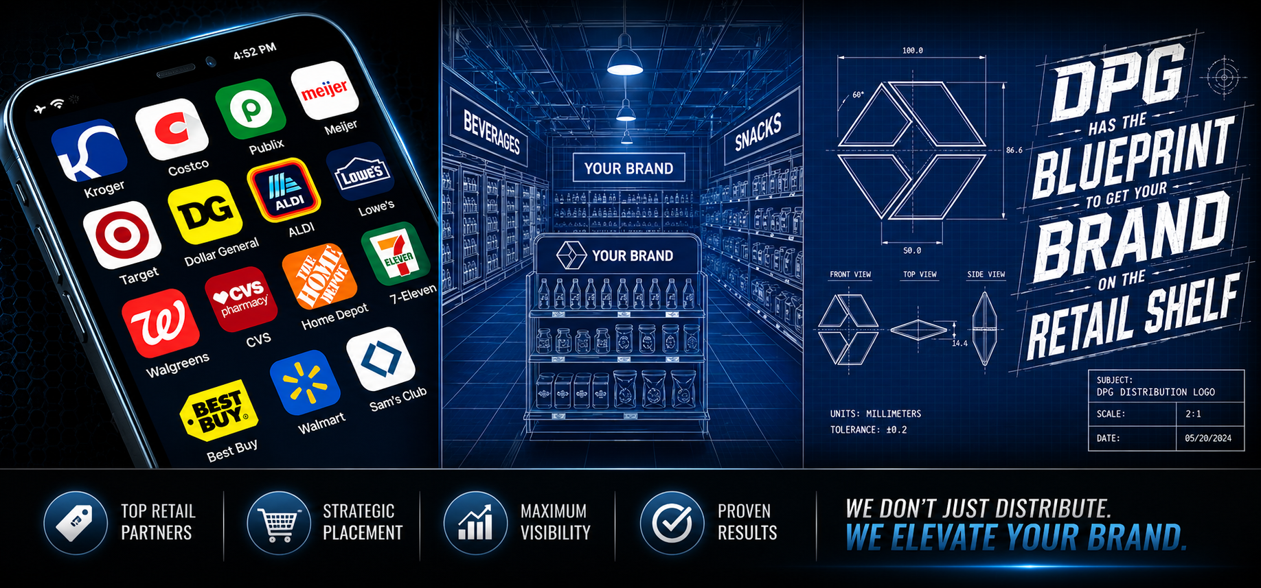 A detailed blueprint and visual diagram of a retail planogram layout, showcasing product placement, shelf facings, and retail store merchandising strategy.