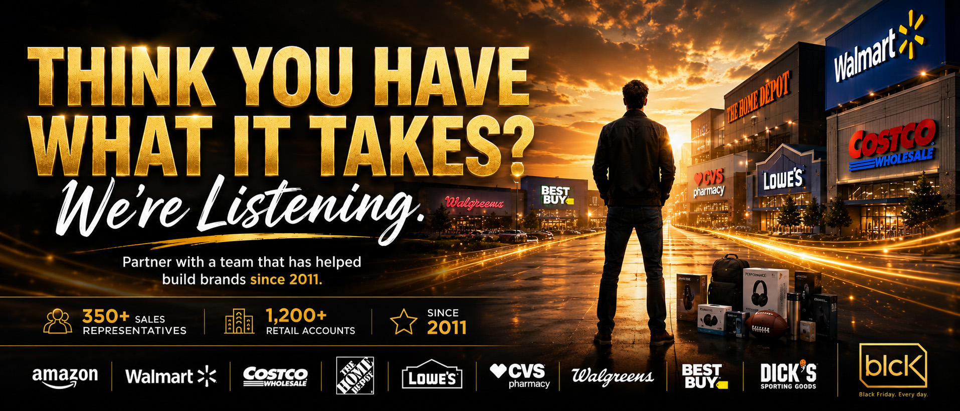 DPG Distribution promotional banner asking "Think You Have What It Takes? We're Listening" with a silhouette of a person looking at a city skyline.