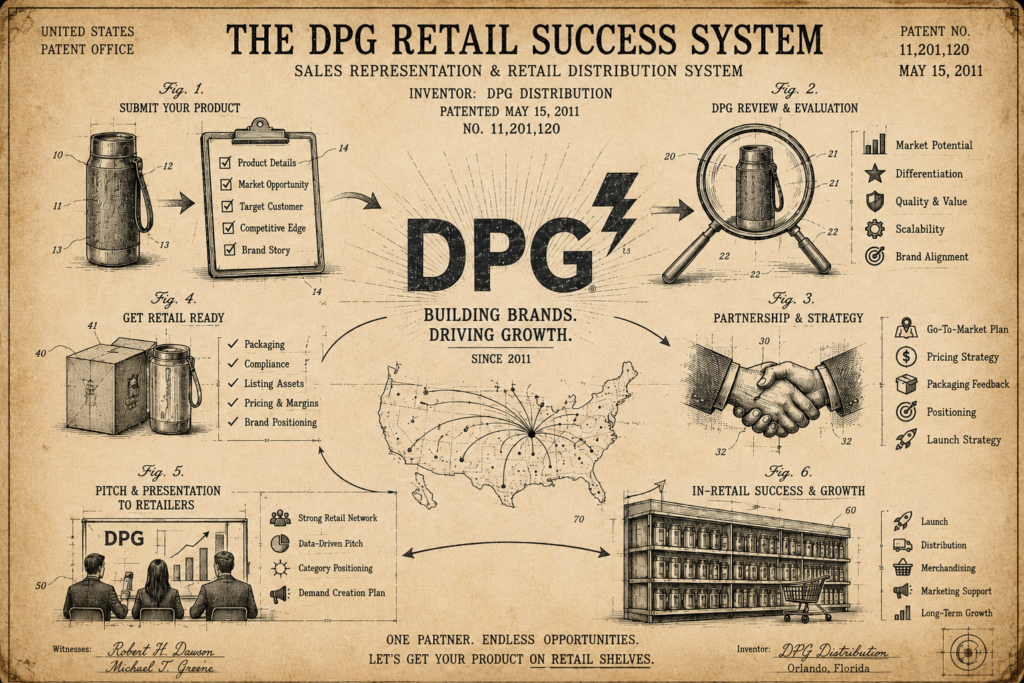 The DPG Retail Success System blueprint diagram illustrating the step-by-step master representative sales workflow and distribution strategy.