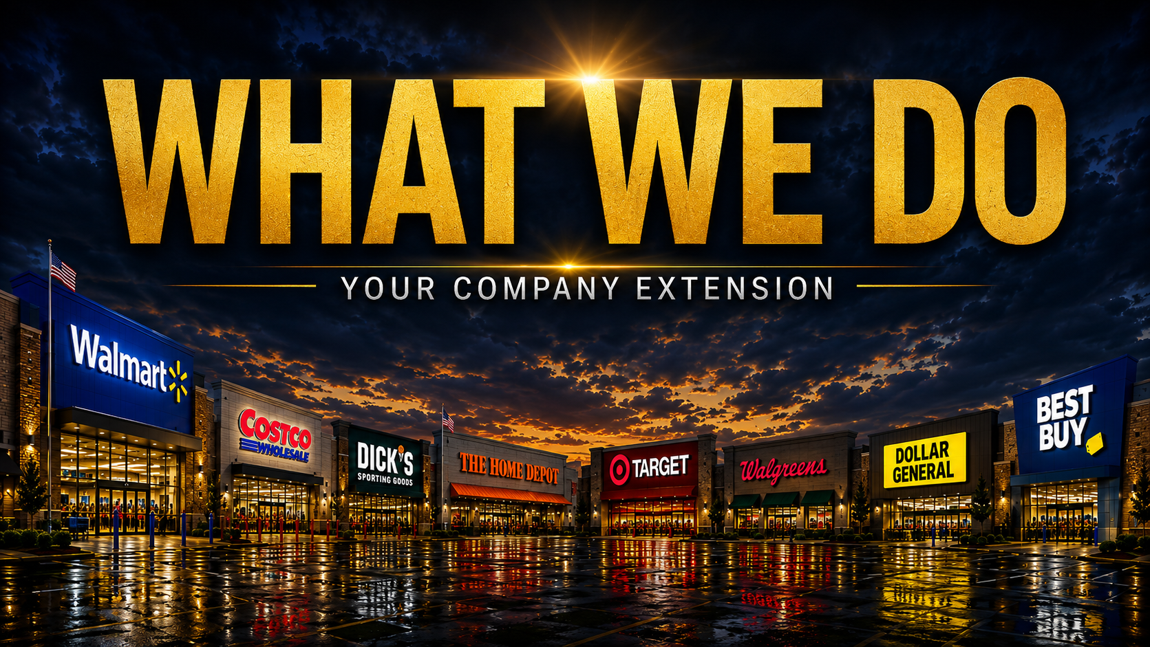 DPG Distribution graphic titled 'What We Do' detailing their role as a comprehensive master sales rep company extension for nationwide retail brand placement.