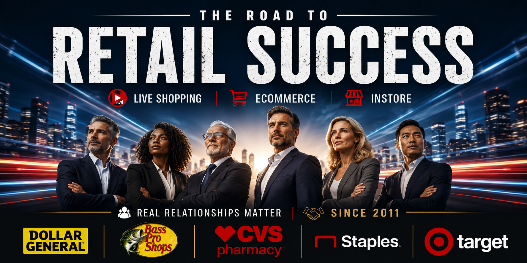 DPG Distribution retail success team banner highlighting retail network growth with partner logos like CVS and Staples.