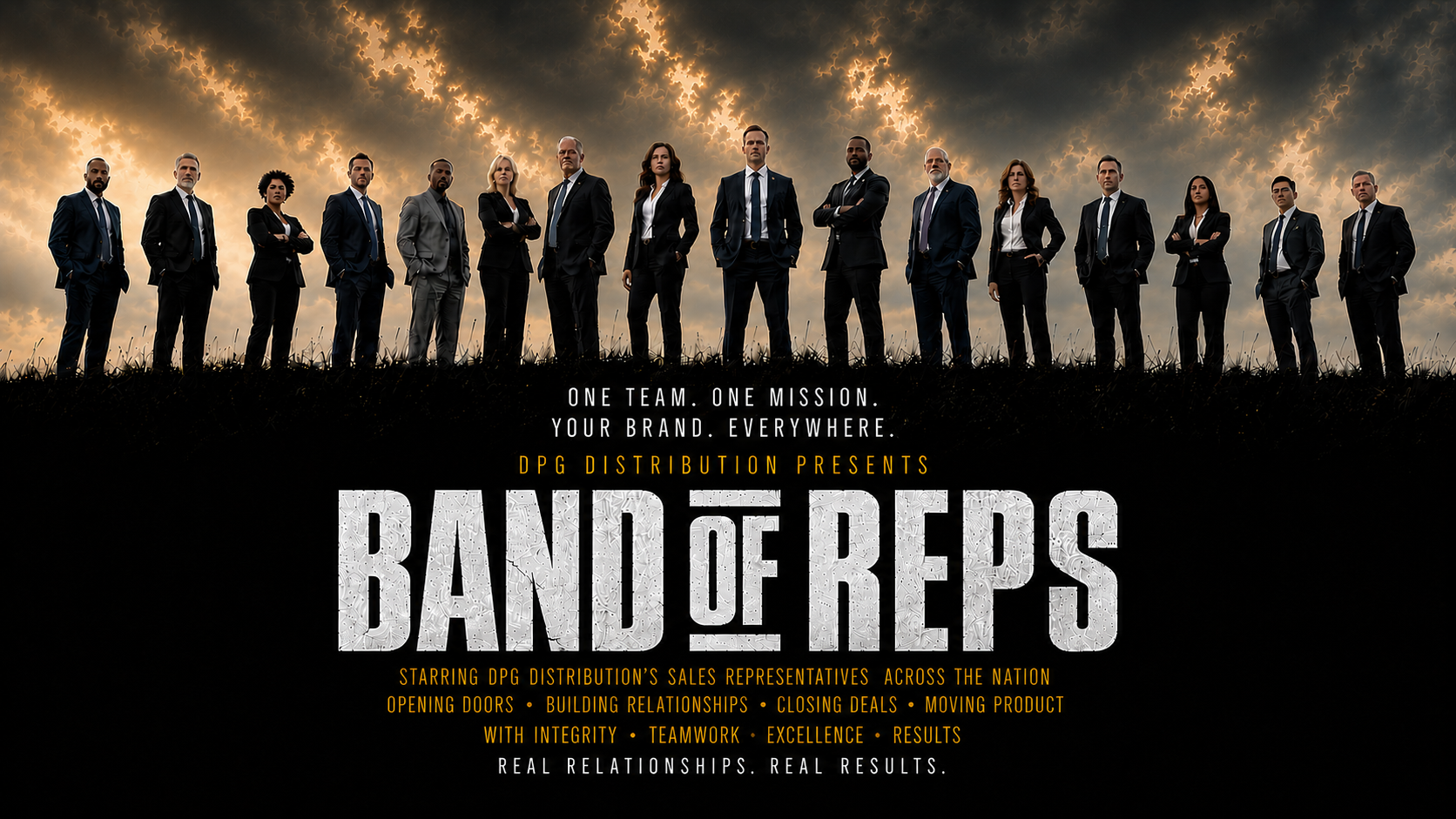 DPG Distribution promotional banner styled as a Band of Reps showcasing their extensive national retail sales team network.
